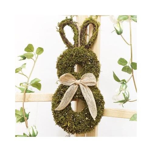 Kawaii Easter Bunny Decoration Artificial Plants Party Door Hanging with Big Bow Pendant Wood Crafts Ornaments Wreath Supplies