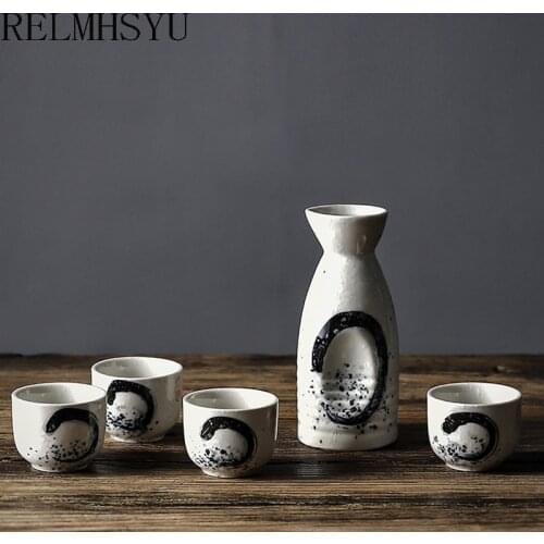 RELMHSYU Japanese style Ceramic Wine Glass Sake Pot HouseholdRetro Wine Cup Set
