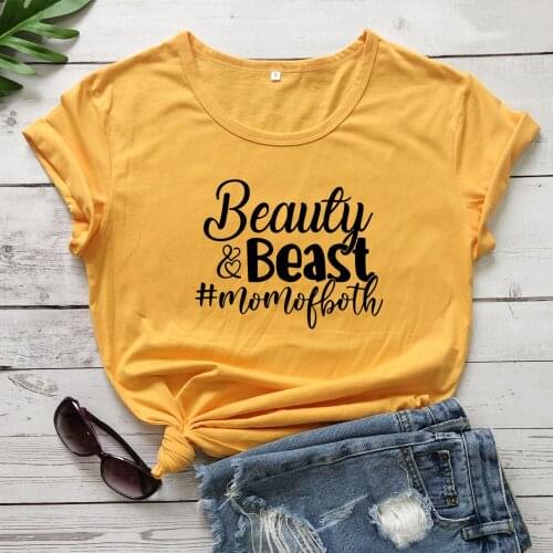 Beauty And Beast Mom Of Both mother days gift women fashion pure cotton casual hipster youngs t shirt party tees cute quote tops