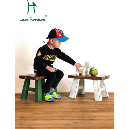 Louis Fashion Stools Ottomans Solid Wood Retro Living Room Family Creative Wood Elm Replacement Shoes Simple