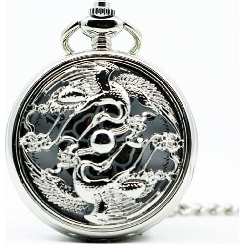 Best Crane Silver Mechanical Pocket Watch Steel Luxury Classy Mechanical Skeleton Hand Winding with Chain PJX1295