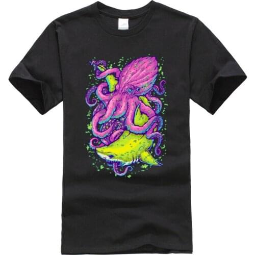 Custom T Shirts Crewneck Ocean Monster Cthulhu T-Shirts Lovecraft Octopus 100% Cotton Men Tops T Shirt Wholesale Customized