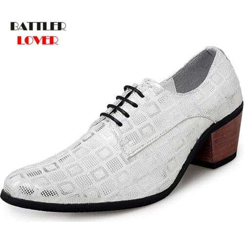 Height Increased Dress Shoes For Men Formal Oxfords Bling High Heels Wedding Shoes Male Soft Leather Business Wedding Footwear