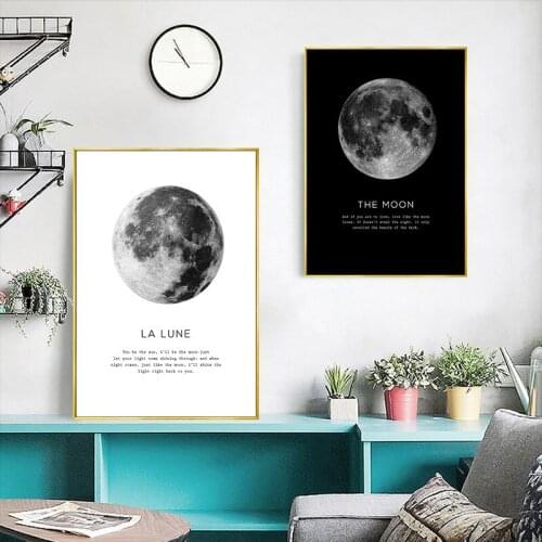 The Moon La Lune Wall Art Canvas Poster Print Painting Nordic Minimalist Decorative Picture Living Room Modern Decoration YX140