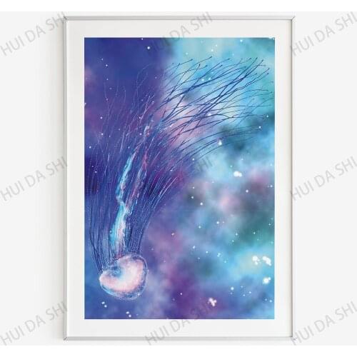 Blue and Purple Background Wall Art, Physalia Jellyfish Printable Home Decor, Jellyfish Digital , Watercolor Sea Life