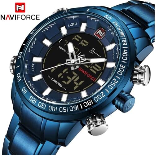 NAVIFORCE New Luxury Mens Chrono Sport Watch Brand Military Waterproof EL BackLight Digital Wrist watches Men Stopwatch Clock