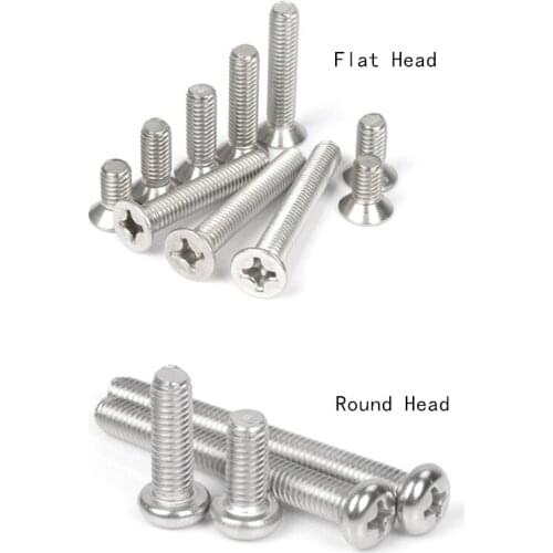 Stainless Steel Phillips Screws M1/M1.2/M1.4/M1.6/M2/M2.5*3/4/5/6/8/10mm cross Flat/Round Head Thread Metric Machine screw bolt