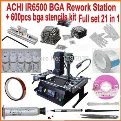 Newest Dark infrared BGA rework station ACHI IR6500 + most completely 600pcs bga stencils 21 in 1 bga reballing kit