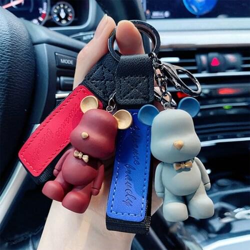 New Cartoon Nordic Bow Tie Bear Keychain Cute Bag Car Charm Key Holder Resin Animal Toy Key Ring Gifts for Women Couple