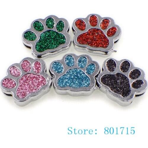 Wholesale 50pcs SL505 Internal Dia. 8mm dog paw footprint slide Charms Jewelry Finding fit 8mm wristband pet collar key chain