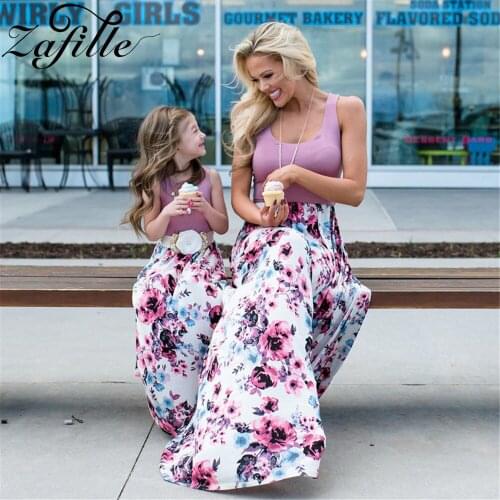 ZAFILLE Mom and Daughter Dress Light Purple Patchwork Floral Long Dress Mother Daughter Dresses Family Look Mommy and me Clothes