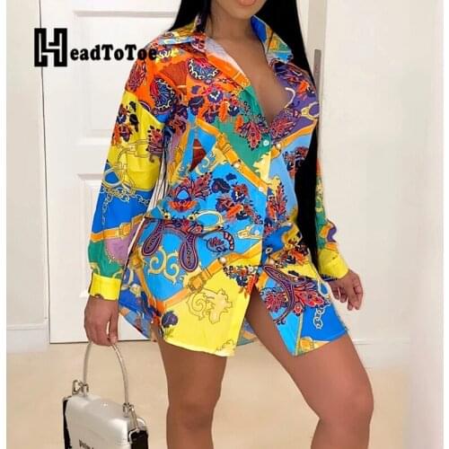 Tropical Print Button Sexy Beach Style Woman Dress Full Sleeve Turn Down Collar Above Knee Slim Pleated Dress Women