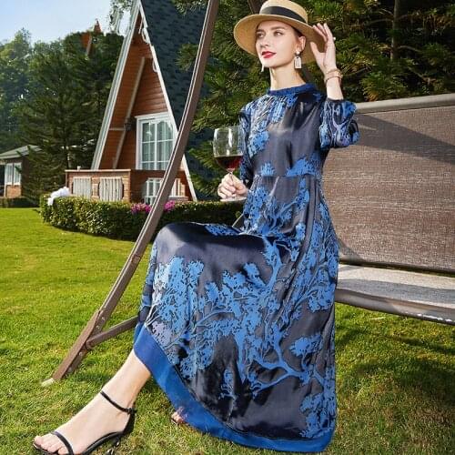 ZUOMAN 2021 Vintage Print Black Silk Satin High Quality Dress Elegant Women Bodycon Vestidos Summer Casual 4XL Plus Size Dress