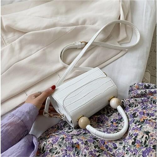 Simple Stone Pattern Small Bags For Women Handbag New Wooden Beads Design Wild Handbags Lady Shoulder Crossbody Bag Travel Tote