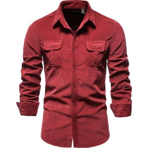 Men Shirts Autumn Slim Shirt 2021 New Single Breasted 100% Cotton Mens Shirt Business Casual Fashion Solid Color Corduroy