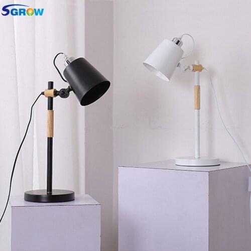 SGROW Iron Lampshade Base Table Lamps Adjustable Wooden Handshake Desk Lights for Bedroom Living Room Study Room Lampara Light