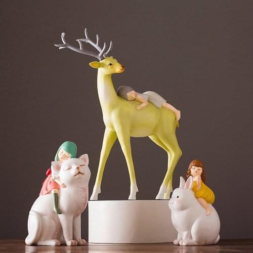 Nordic resin cat Arts and Crafts miniature figurines Fairy Tale Character Animals Night-walking Unicorn home decor accessories