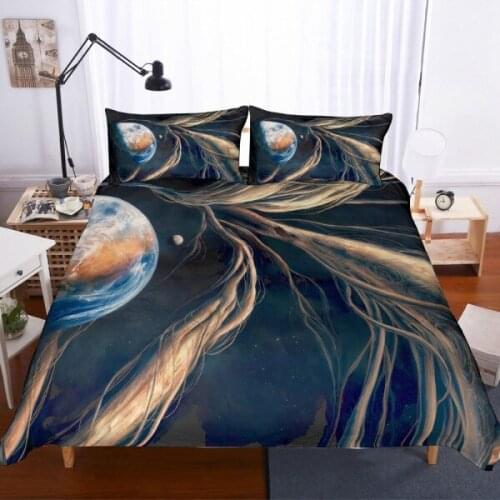 Modern Planet Galaxy Bedding 3D Printed Microfiber Down Comforter Set 2/3 Double Full Size Bedding Set
