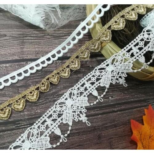 1Yards Embroidery Ribbon Wedding Applique Lace Fabric Materials White Lace Guipure Gold Lace Fabric Dresses ruban dentelle LE31