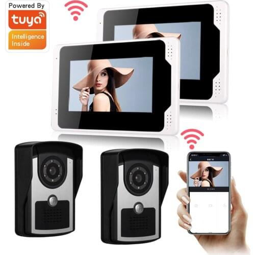 Video Door Bell 7 inch Wired Video Intercom System Tuya Smart WIFI Doorbell with 1080P Camera 2 to 2