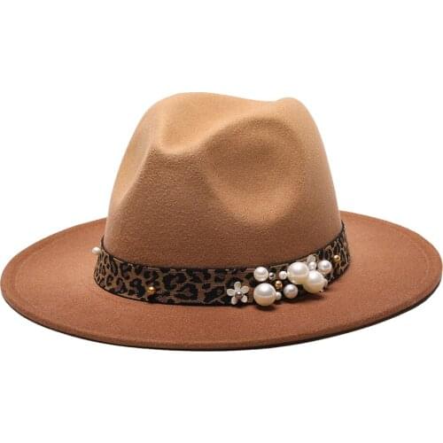 2021 winter fedora hats for women fashion Flat wide Brim Wool Felt Jazz Gradient gem Hats for men Leopard goth top vintage hat