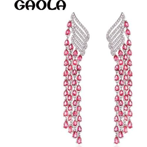 GAOLA Fashion Long Tassel Dangle Earrings Red Stone Earring For Women GLE9258