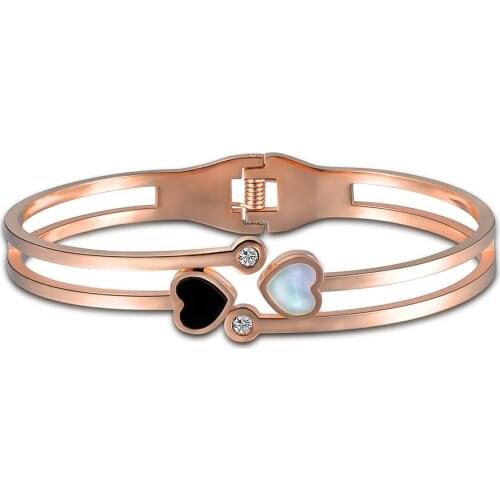 Black & White Double Love Cuff Stainless Steel Wedding Bangles & Bracelet Mosaic Shell Love Bracelets For Women B17002