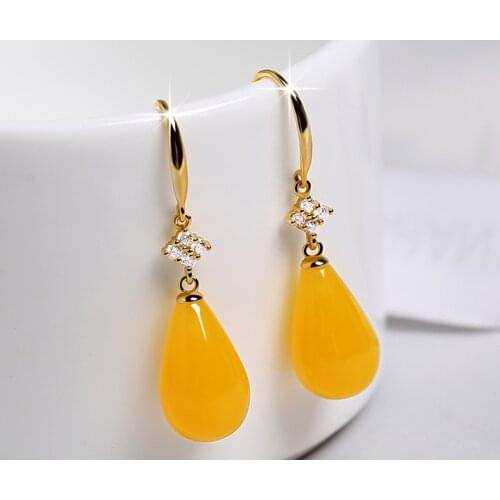 Women Amber Earrings Fashion Natural Precious Droplets Red Genuine Amber Jewelry 925 Silver Earring Lucky Amulet Gifts For Women