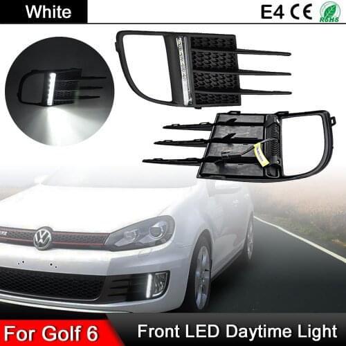 1 Pair For VW Golf 6 GTI 2009-2012 Front Bumper Black Shell Clear Lens White LED Daytime Running Lamp DRL Driving Light