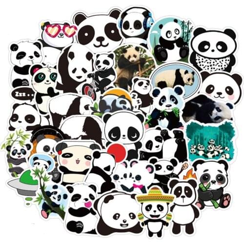 50Pcs Anime Cute Panda Stickers Waterproof Stationery PVC Sticker Luggage Laptop Fridge Children DIY Classic Toy Stickers Gifts
