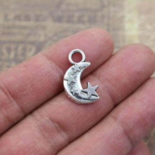 10Pcs 13x21mm Moon and Stars Charms Antique Silver Color Tone Jewelry Findings DIY Metal Earring Handmade Making Supplies