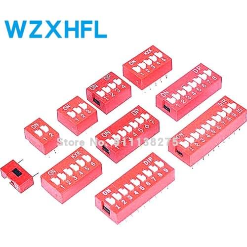 10pcs Slide Type Switch Module 1 2 3 4 5 6 7 8 10 12 PIN Bit 2.54mm Position Way DIP Red Pitch Toggle Switch Red Dial Switch