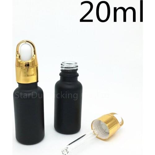 480pcs 20ml black frosted glass essential oil bottle with gold Flower basket ring dropper glass perfume bottle