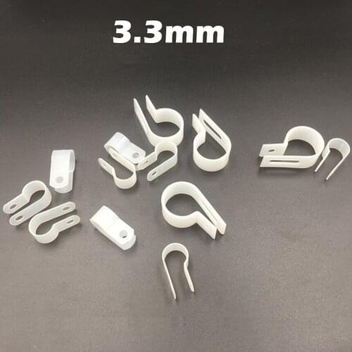 500pcs 3.3mm White Plastic Wire Hose Tubing Fanstening R-Type Line Card Fixed Cable Tie Mount Organizer Holder U R Clip Clamp
