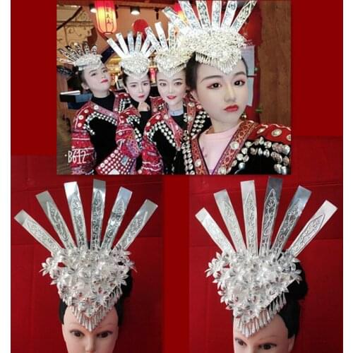 Minority Group Dong Miao Silver Hair Accessory Peacock dance headdress Princess queen headwear TV stage performance