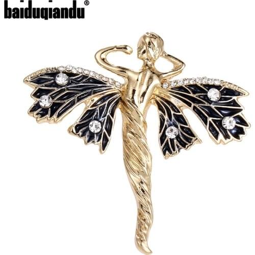 2020 New Angel Wings Brooches Pins With Rhinestones Red Black 2 Colors Choose Enamel Women Gold Coat Elegant Badge