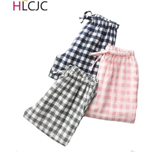 2020 Spring Autumn New Women Men 100% Cotton Gauze Sleep Bottoms Male Nighty Trousers Sleepwear Pyjama Lovers Casual Plaid Pants