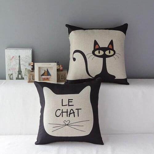 Cat pillow cover, cute cartoon animal black cat lover couple throw pillow case pillowcase wholesale