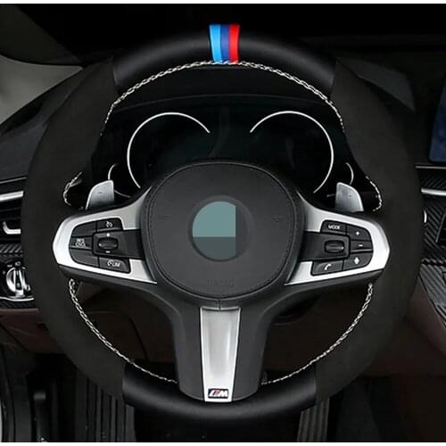 Black Genuine Leather Suede DIY Car Steering Wheel Cover For BMW M Sport G30 G31 G32 G20 G21 G14 G15 G16 X3 G01 X4 G02 X5 G05
