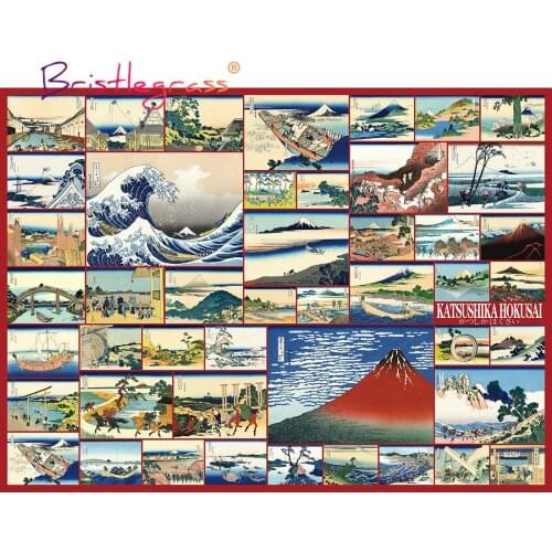 BRISTLEGRASS Wooden Jigsaw Puzzles 500 1000 Piece Ukiyoe Mount Fuji 36 Views Hokusai Educational Toy Collectibles Painting Decor