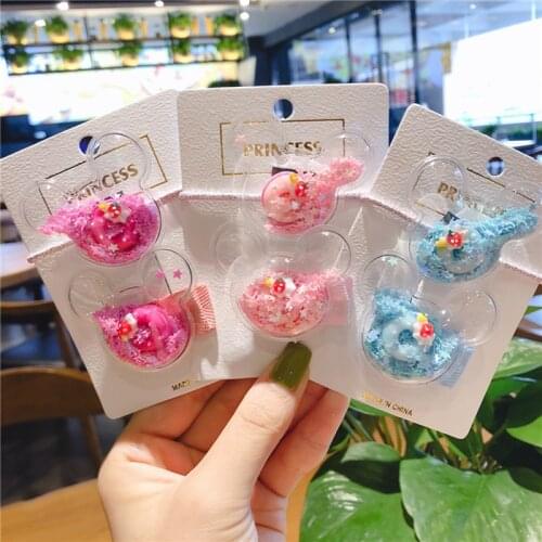 2Pcs/set Children Hair Accessories Transparent Flow Hairpins Hair Bands Cartoon Hair Clips Elastic Rubber Band Kids Headwear Set