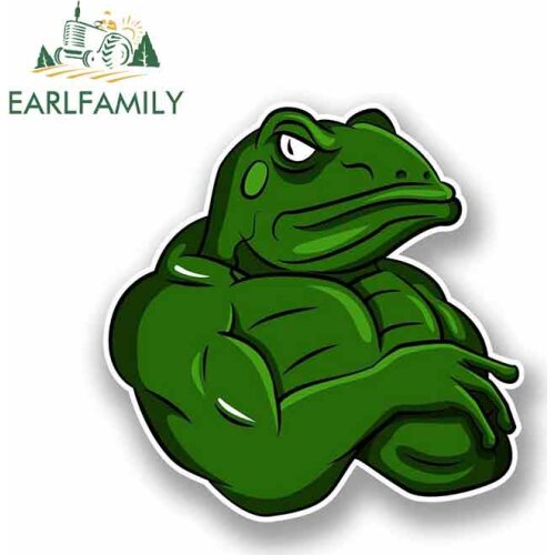 EARLFAMILY 13cm x 13cm for Cartoon Moody Muscle Frog Funny Car Stickers Waterproof Anime Bumper Trunk Truck Graphics Accessories