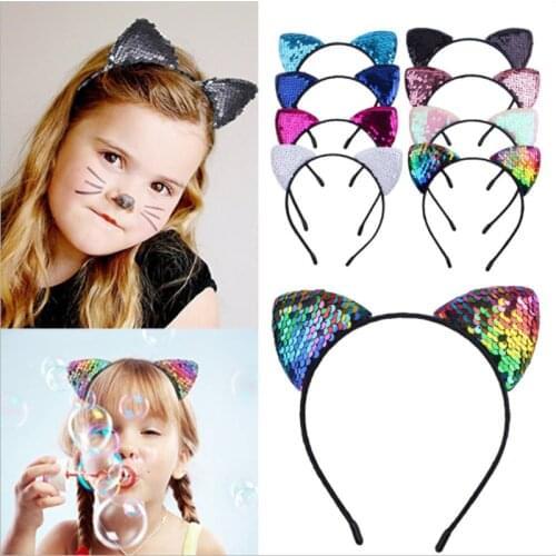 European and American new style flip sequins cat ears headbands childrens birthday headbands headbands girls headwear