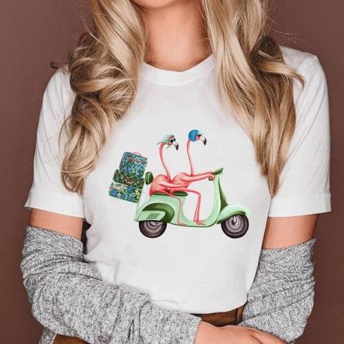 Women Clothing Flamingo Funny Beach 90s Short Sleeve Fashion Graphic Female Tops Cartoon Lady Clothes Tees Tshirt Print T-Shirt