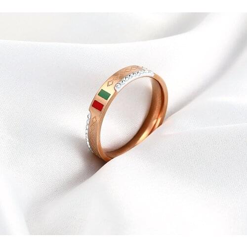 Hot Sale Luxury Brand Red Green Printed Zircon Rings High Quality Color Retention Stainless Steel Rose Gold Jewelry For Women