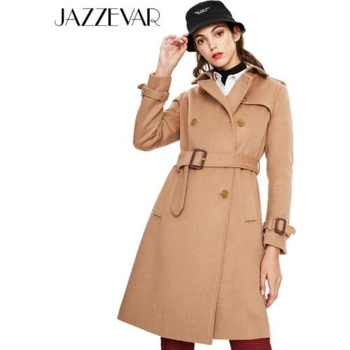 JAZZEVAR 2020 New arrival autumn khaki color women coat high quality double breasted slim fashion style woman clothes N9065