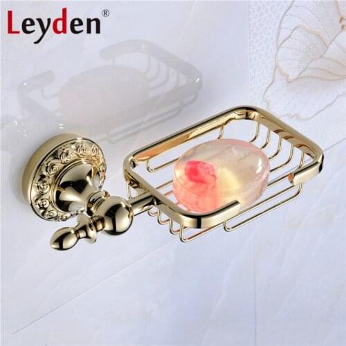 Leyden Luxury Brass Polished Soap Dish Holder Box Gold Flower Carving Gold Base Soap Holder Soap Basket Bathroom Accessories