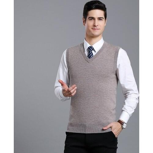 Sweater Men Clothes 2019 Autumn Winter Warm Pure Cashmere Wool Casual V-Neck Sleeveless Vest Sweaters