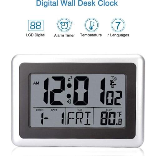 LCD Digital Wall Clock Alarm Desk Temperature Home Large Display Indoor Outdoor desk Clock