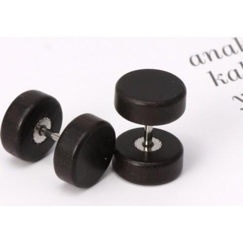 Natural Wood Screw Studs Earrings Fake Gauges Illusion Ear Piercing Plug Tunnel E56A